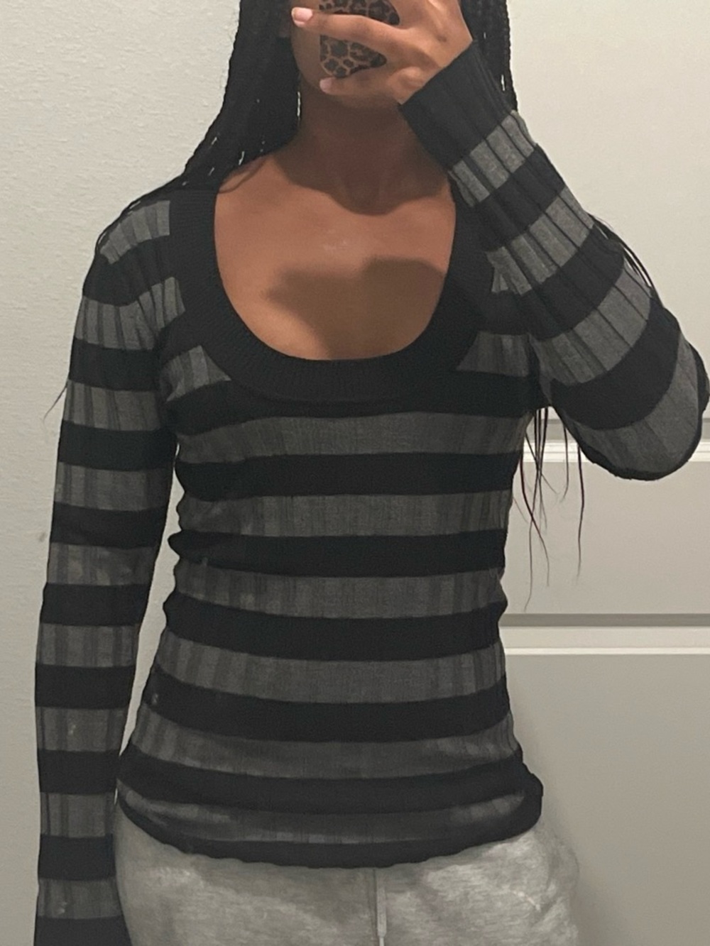 Dots Black and Gray Ribbed Striped Sweater